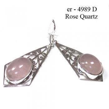 Ethnic Indian design jaali cut handmade pink rose quartz stone earrings
